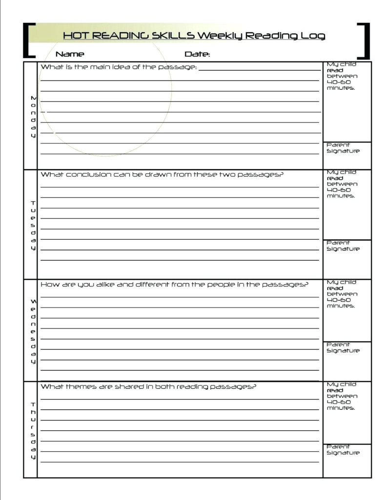 4Th Grade Reading Log Printable Calendar Inspiration Design