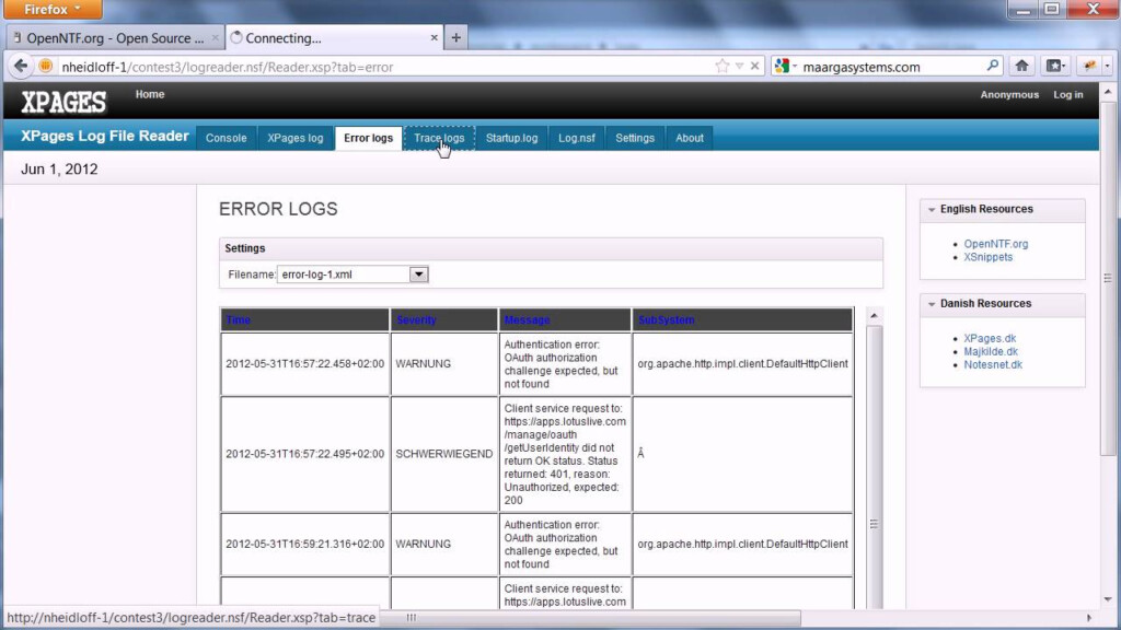 OpenNTF Project XPages Log File Reader YouTube