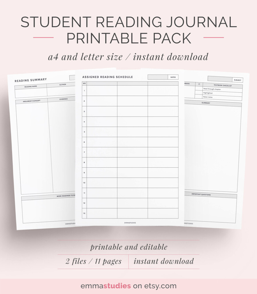 Reading Journal Log Book And Novel Diary Student University College 
