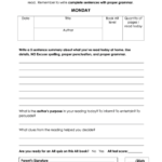 Weekly Reading Log 4th Grade Language Arts Printable Pdf Download