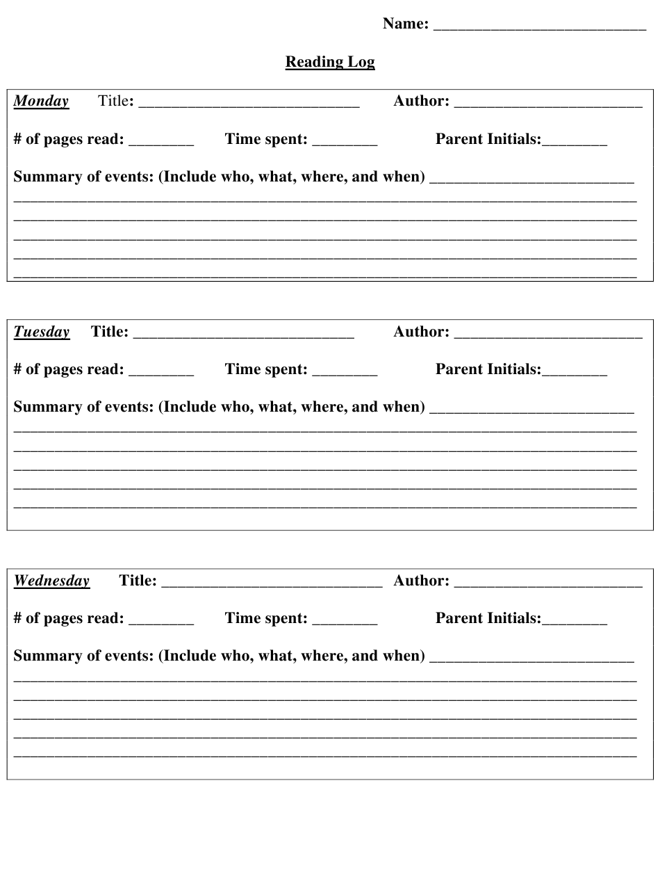 Weekly Reading Log Template With Summary Download Printable PDF Weekly Reading Log Template With Summary Download Printable PDF