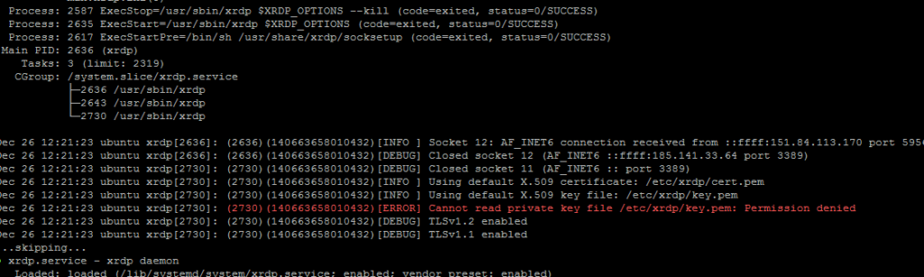 Cannot Read Private File etc xrdp key pem Permission Denied z m 