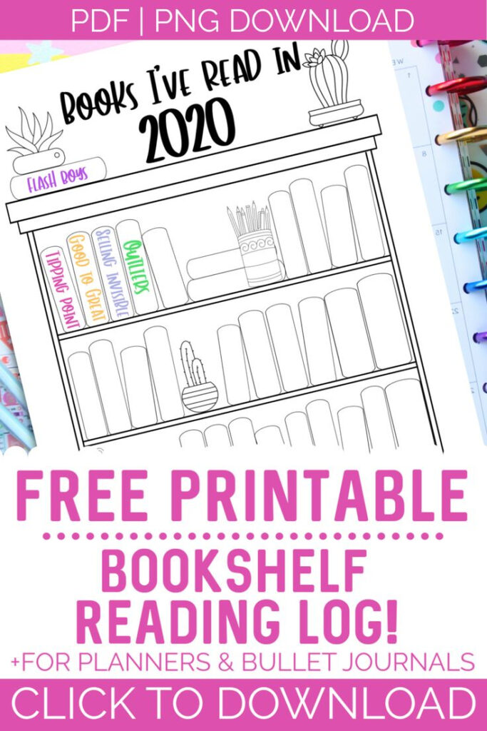 FREE Printable Bookshelf Reading Log For Planners Bullet Journals 