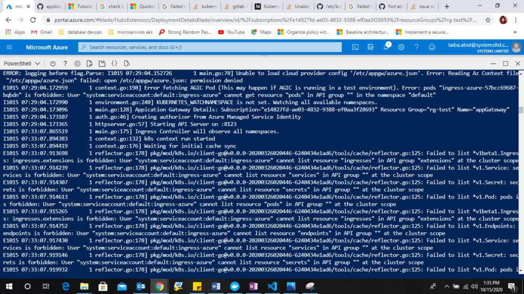 Issue Setting Up App Gateway Ingress Controller agic Azure Kubernetes 