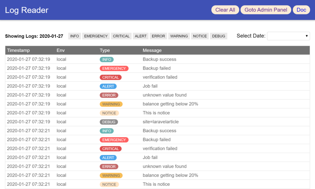 Laravel Log Reader A Simple Beautiful Log Viewer For Laravel Laravel Log Reader A Simple Beautiful Log Viewer For Laravel