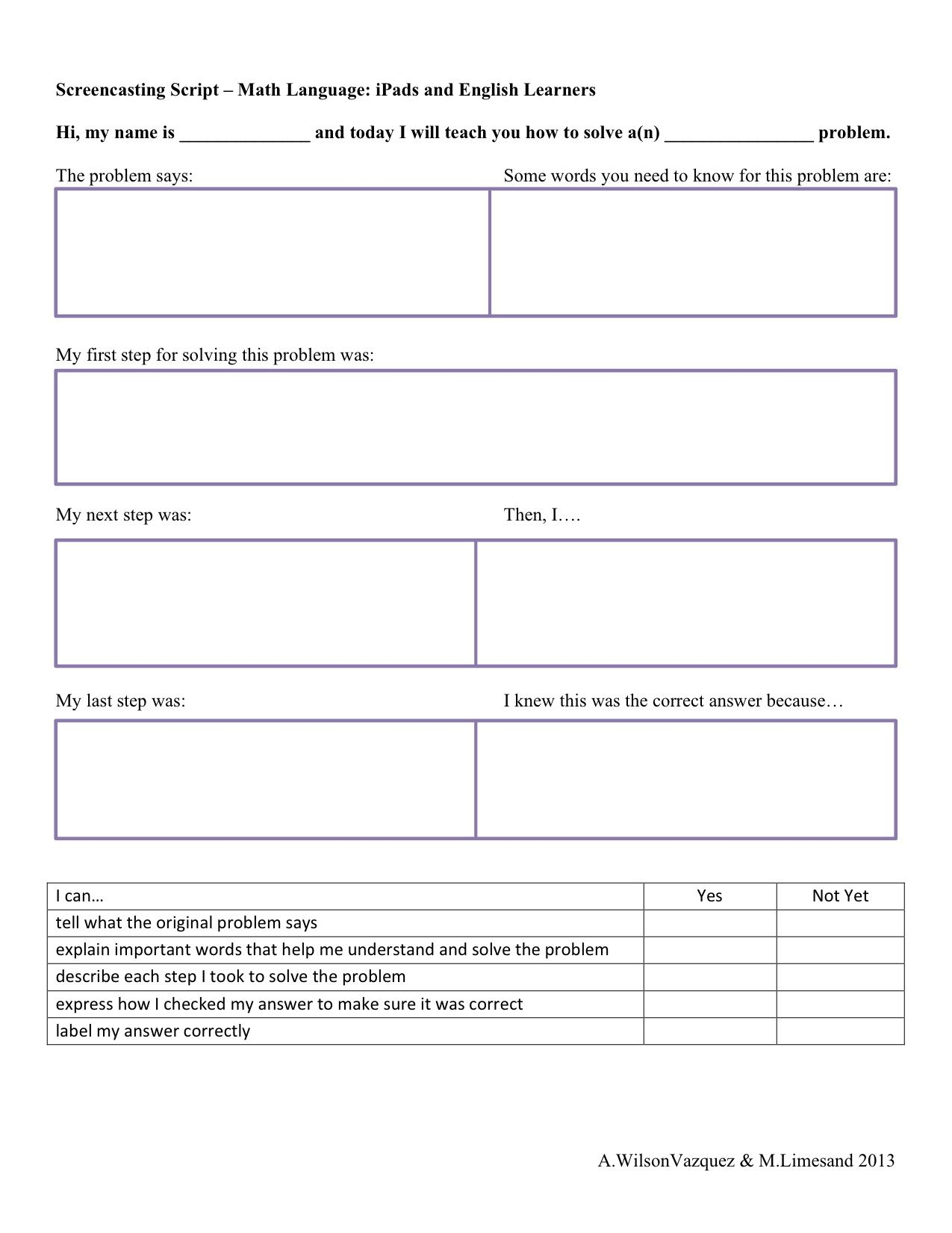 Screencasting Script With Checklist For Math Language 3rd Grade Screencasting Script With Checklist For Math Language 3rd Grade