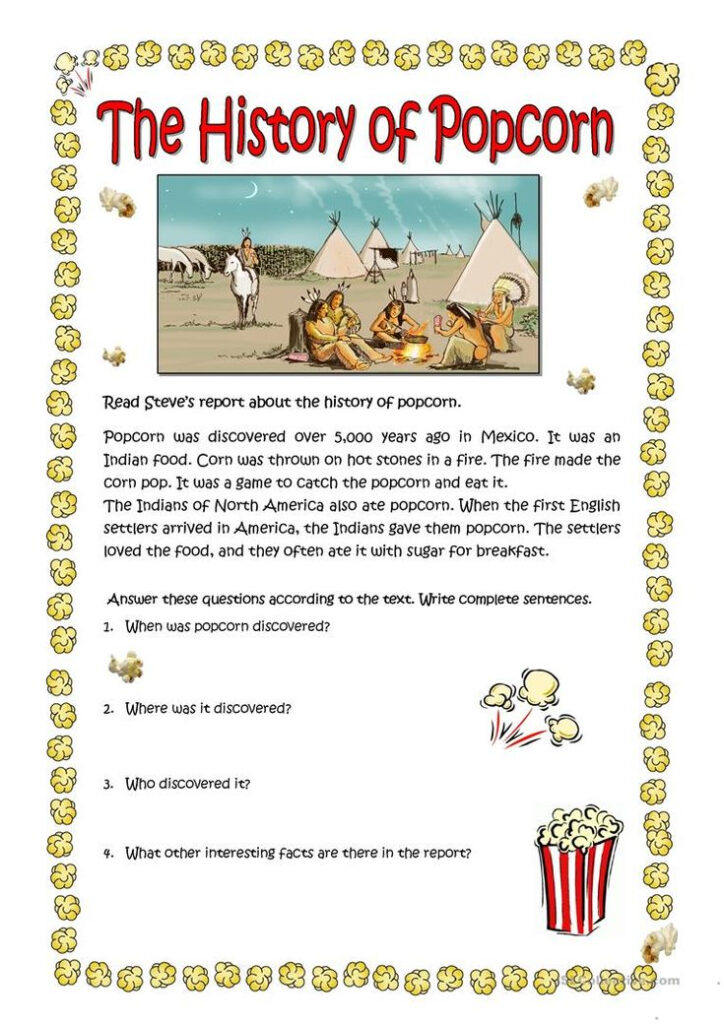 THE HISTORY OF POPCORN Worksheet Free ESL Printable Worksheets 