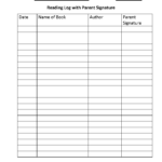 Reading Logs Reading Log Parent Signature