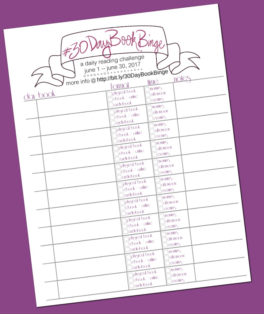 The Book Rat 30DayBookBinge Reading Log 