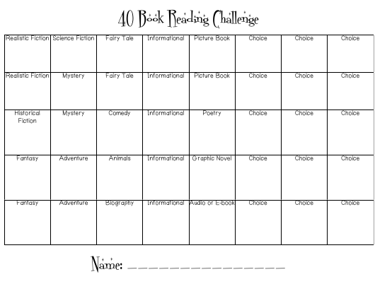 40 Book Reading Challenge Chart Download Printable PDF Templateroller