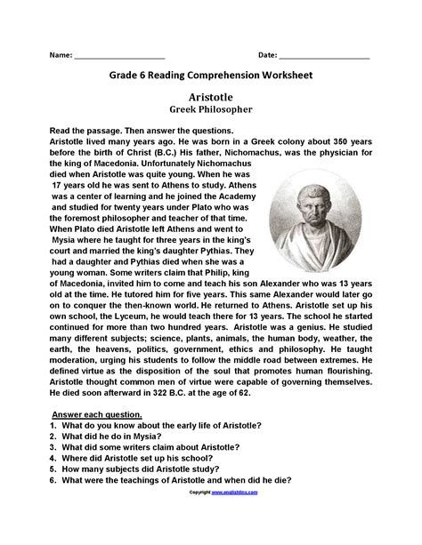 English Worksheets Sixth Grade Language Arts Quiz In 2022 Reading 