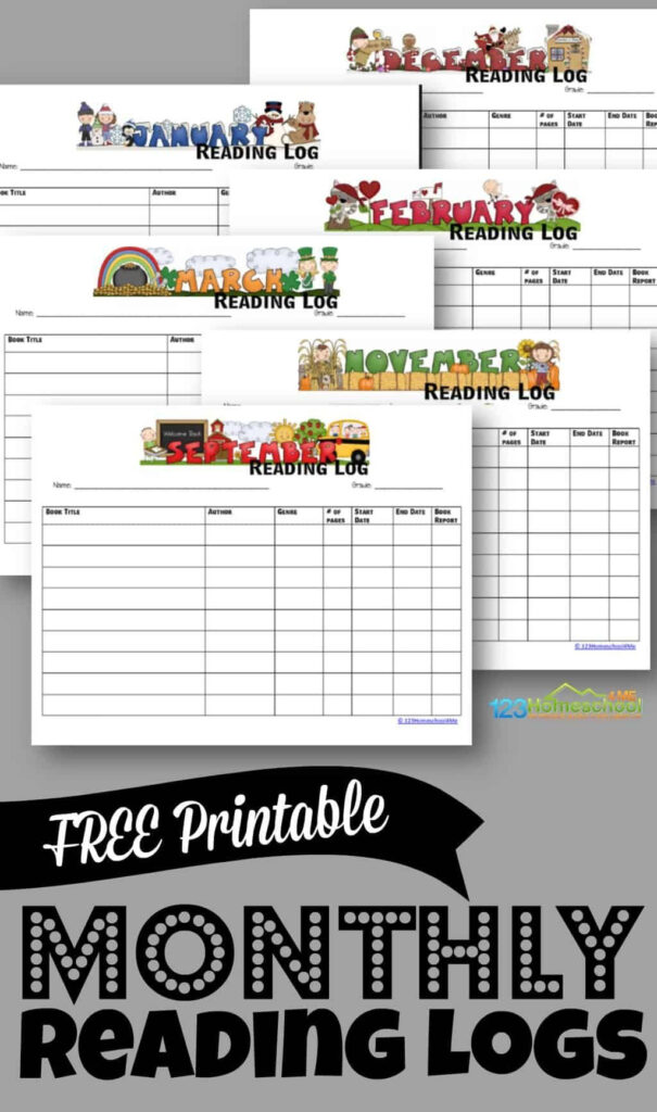 FREE Printable Monthly Reading Log Monthly Reading Logs Reading Logs 