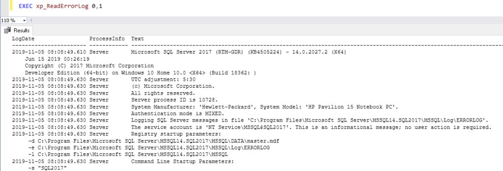 Read SQL Server Error Logs Using The Xp readerrorlog Command