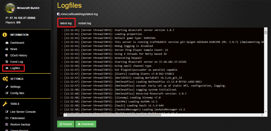 Server log Nitradopedia ES